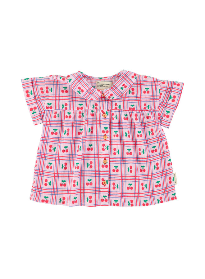 Piupiuchick peter pan collar shirt lilac w/ cherries all over