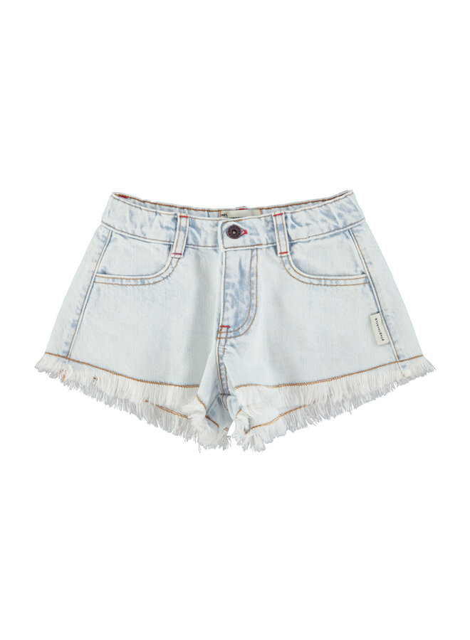 Piupiuchick shorts w/ fringes light blue denim
