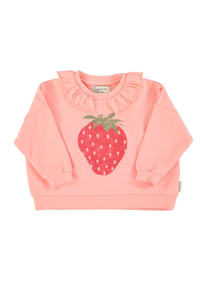 Piupiuchick sweatshirt w/ collar light pink strawberry print
