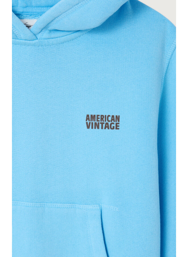 American vintage sweat capuchon bleu ciel vintage