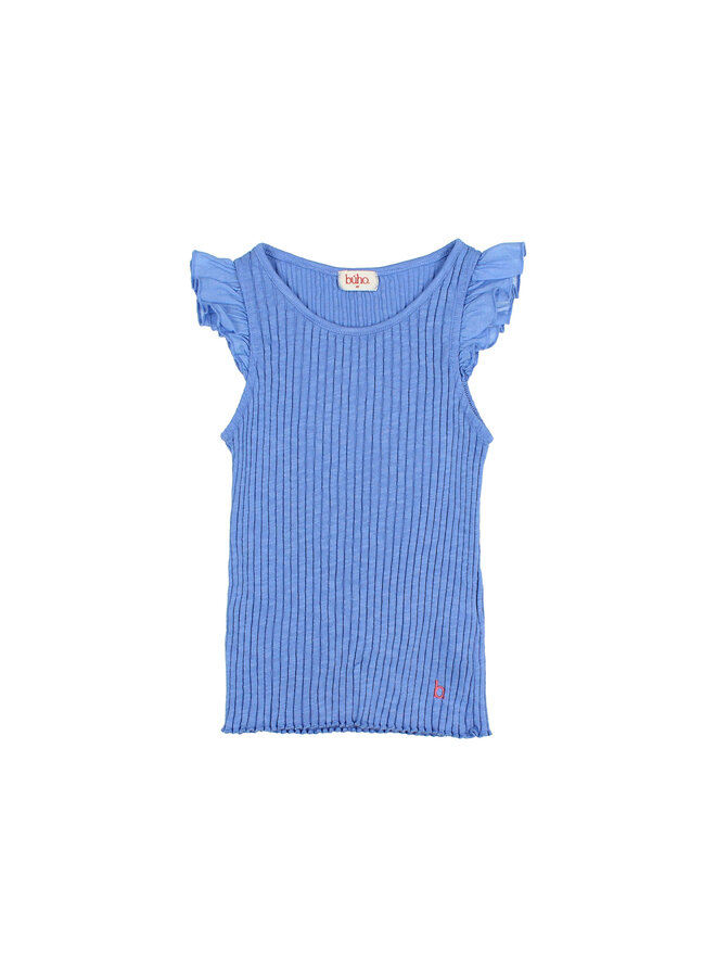 Búho rib ruffle t-shirt ocean blue