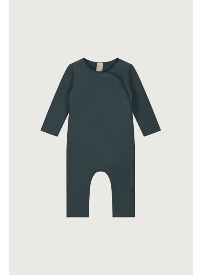 Gray Label baby suit with snaps gots blue grey