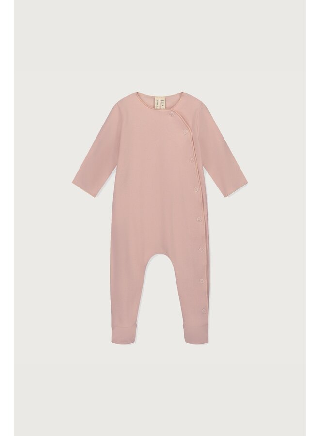 Gray label newborn suit with snaps gots faded pink