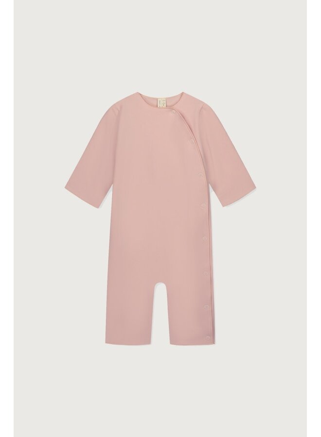 Gray label baby suit with snaps gots faded pink