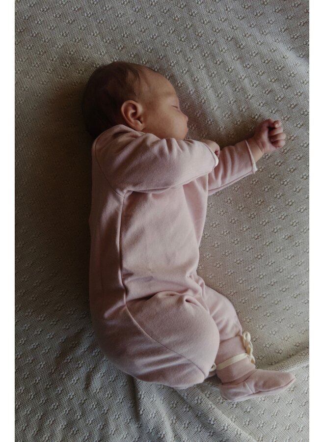 Gray label baby suit with snaps gots faded pink