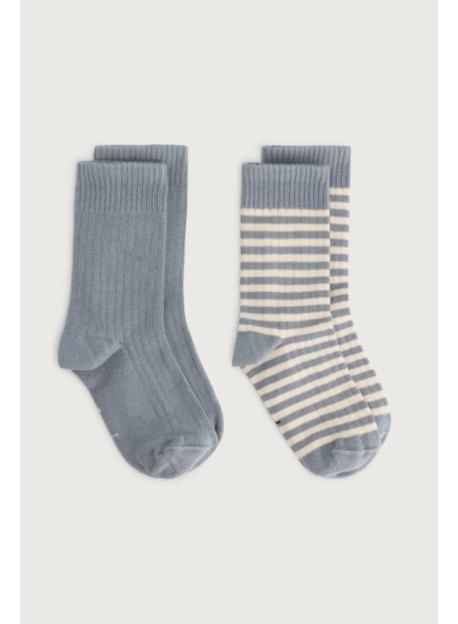 Gray label ribbed socks gots 2-pack stone grey/cream