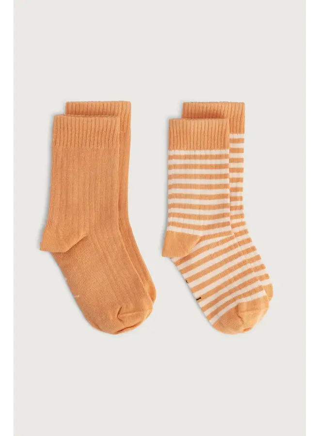 Gray label ribbed socks gots 2-pack melon/cream