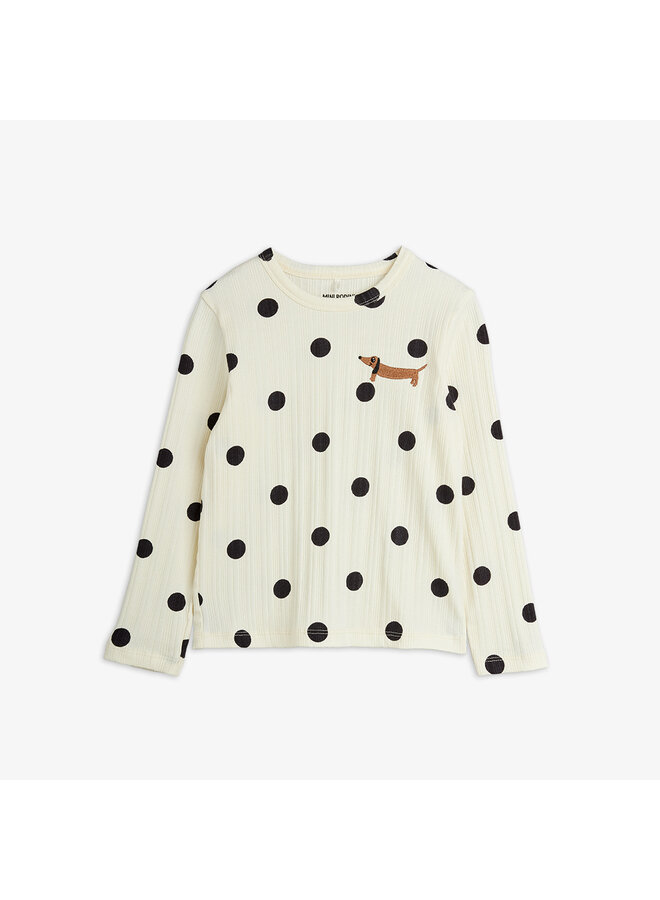 Mini Rodini dots aop dog ls tee off white