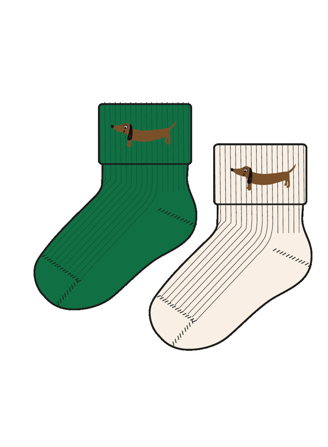 Mini rodini dog emb 2-pack ribbed baby socks multi