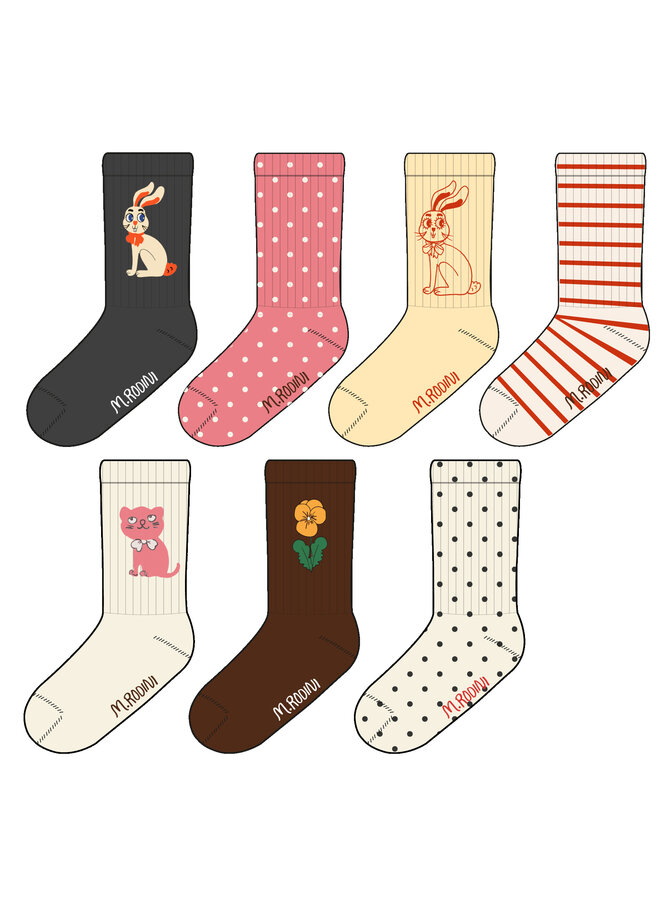 Mini rodini rabbit 7-pack socks multi