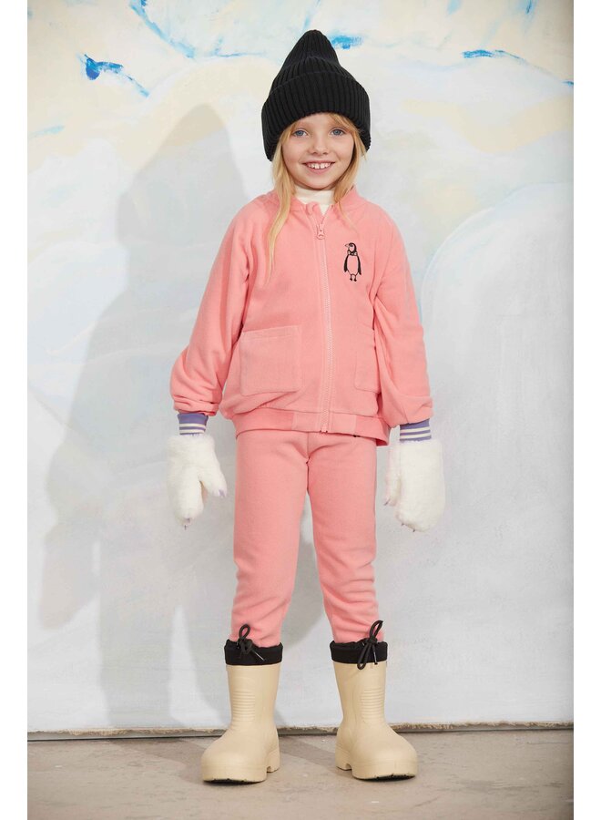 Mini rodini penguin emb microfleece trousers pink