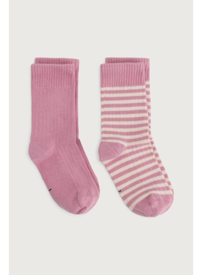 Gray label ribbed socks 2-pack bubblegum/cream