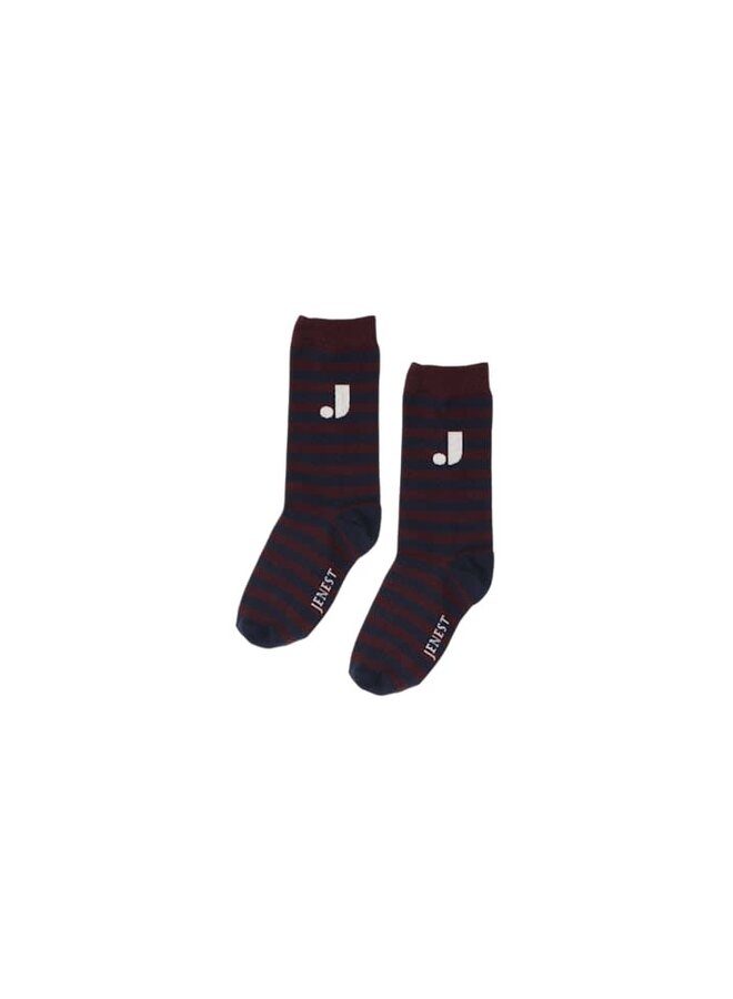 Jenest J stripe socks navy blue/bordeaux