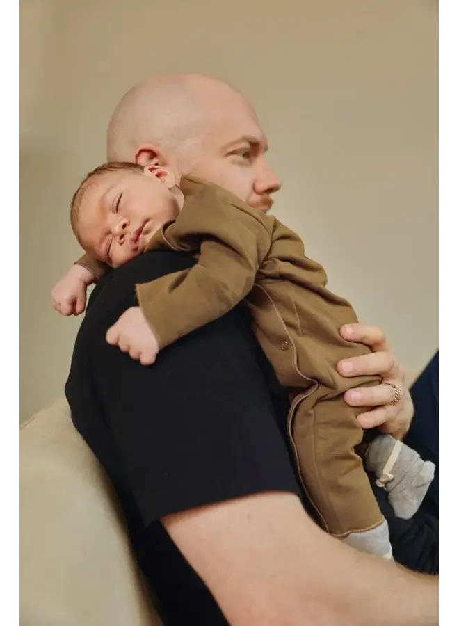 Gray label baby suit with snaps gots woody