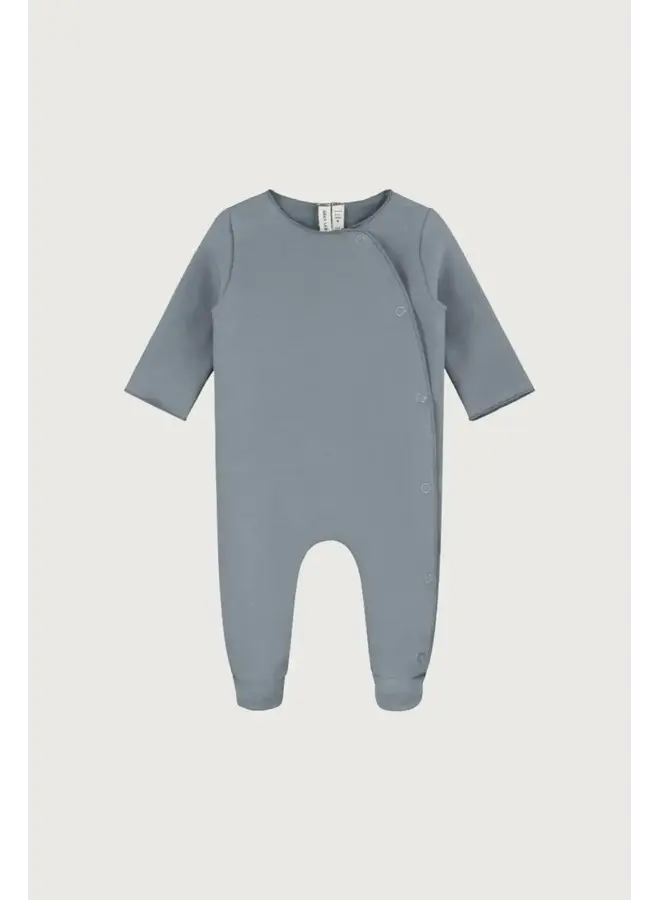 Gray label newborn suit with snaps gots stone grey