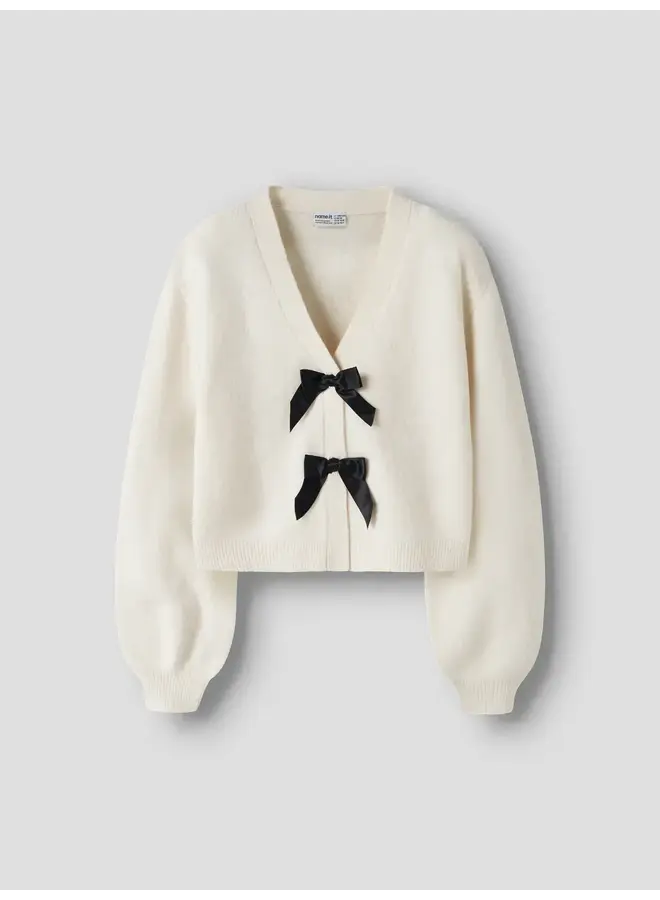 Name it knit antique white black bow
