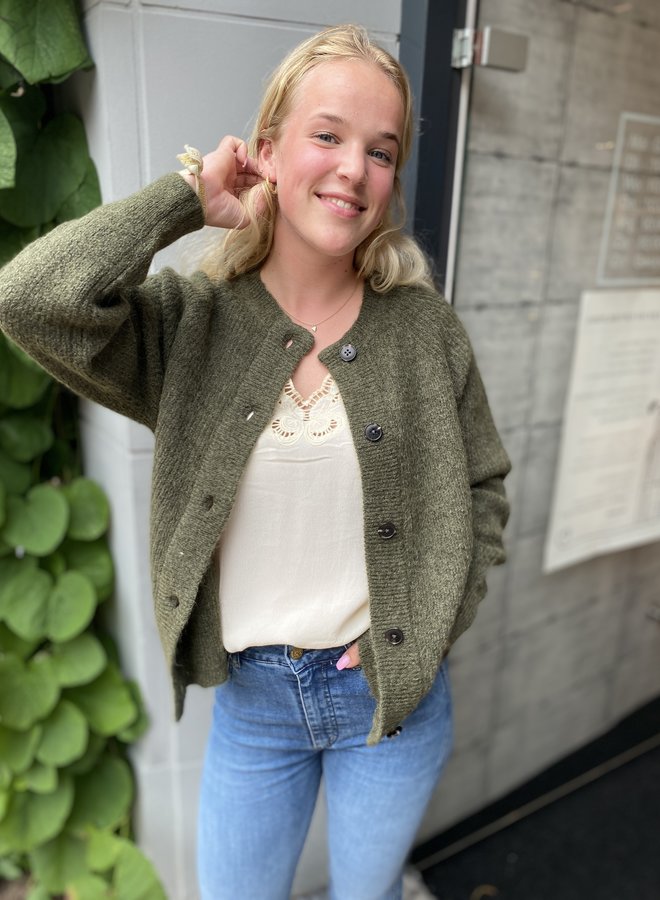 SF lulu short cardigan olive