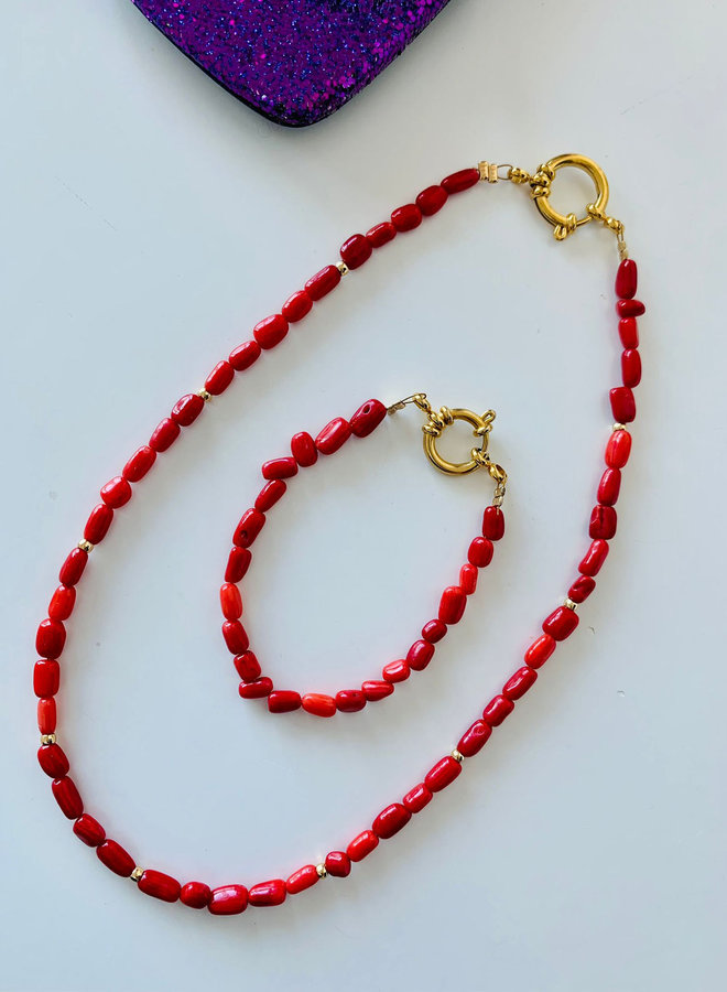 Bonnie ketting tommy BOY red met gouden kraal