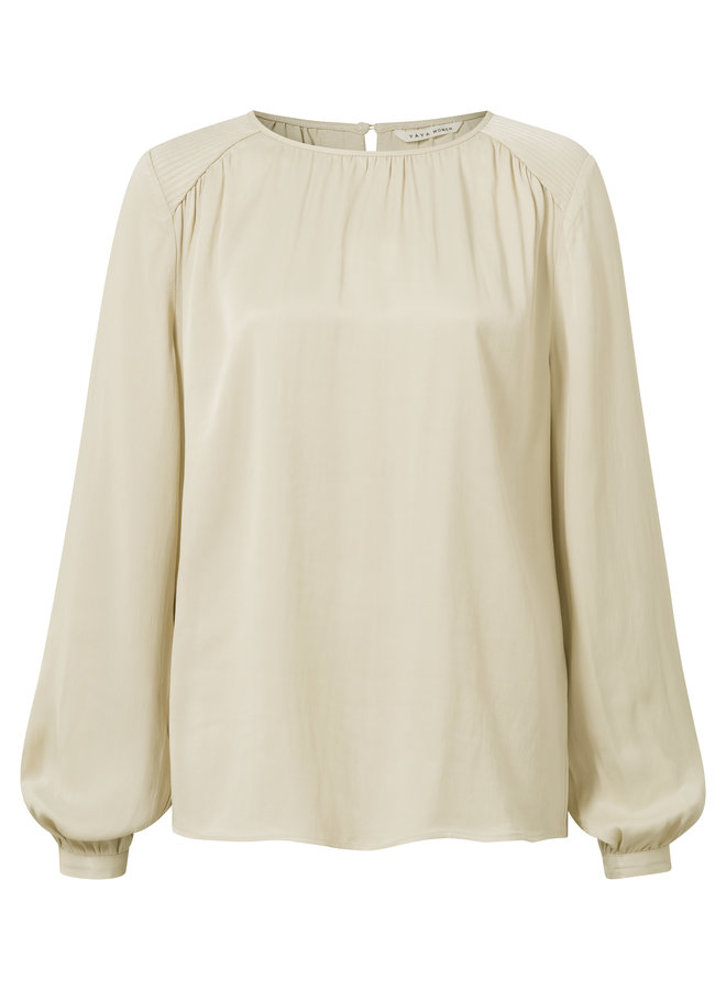 Yaya pleated top ls almond