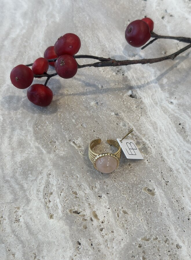 Ellen beekmans 4 delige ring met ronde gemstone licht roze