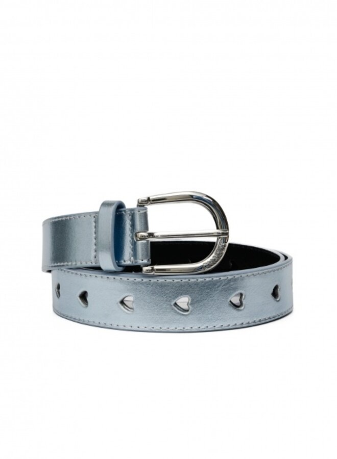 Fabienne C. cut out heart belt blue metallic