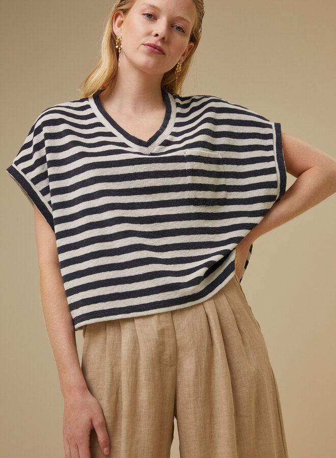 BY BAR tammie slub stripe top black