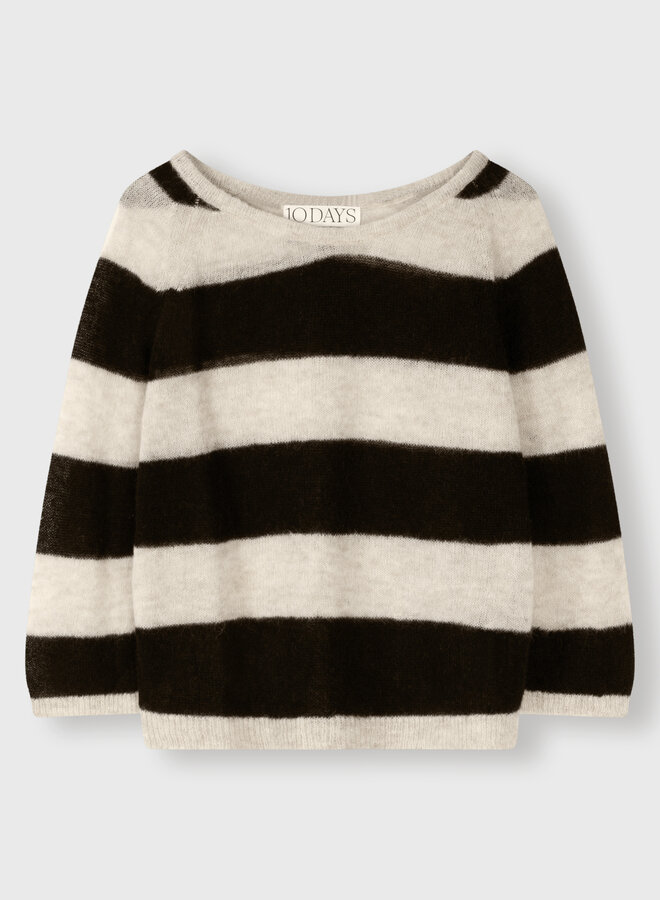 10days sweater thin knit stripes safari/bla