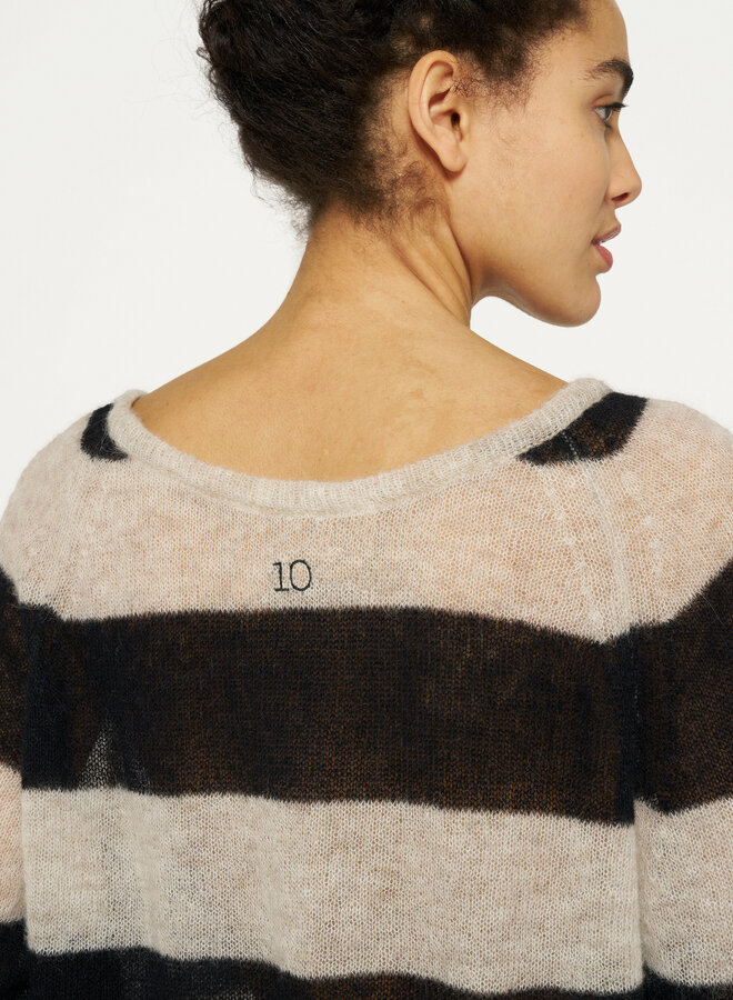 10days sweater thin knit stripes safari/bla