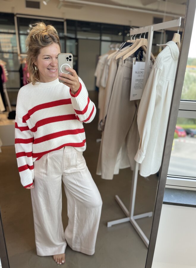 SF bloomie knit snow white/red stripes