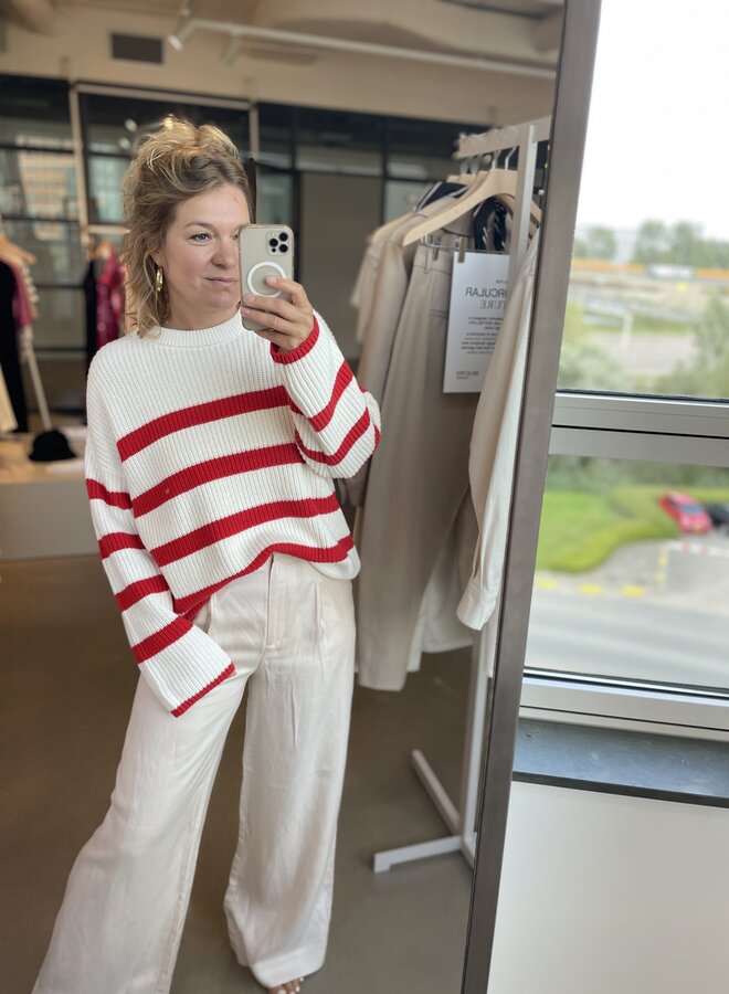 SF bloomie knit snow white/red stripes