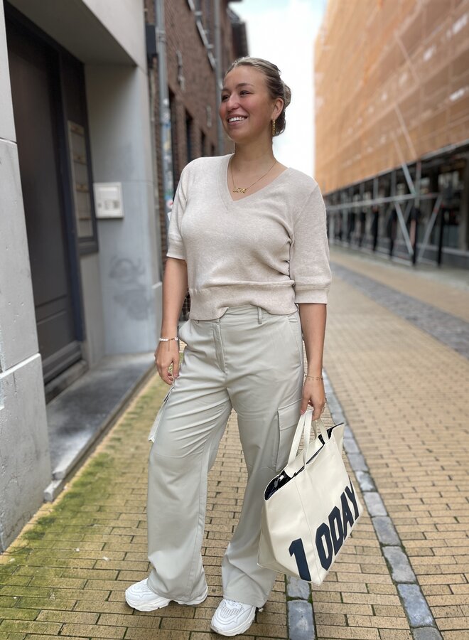 Yaya wide leg trousers w pockets grey