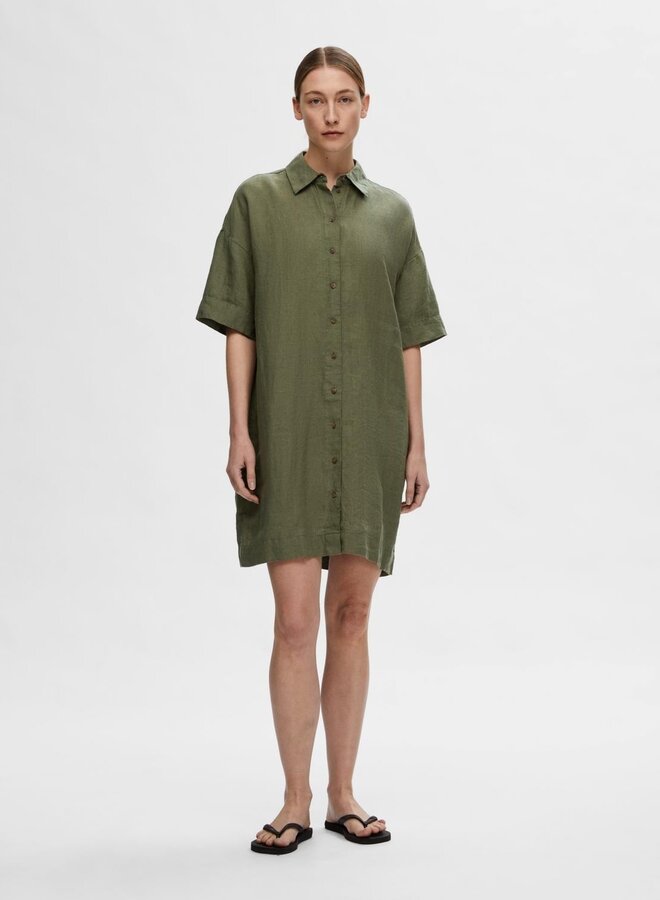 SF linnie linen shirt dress olivine