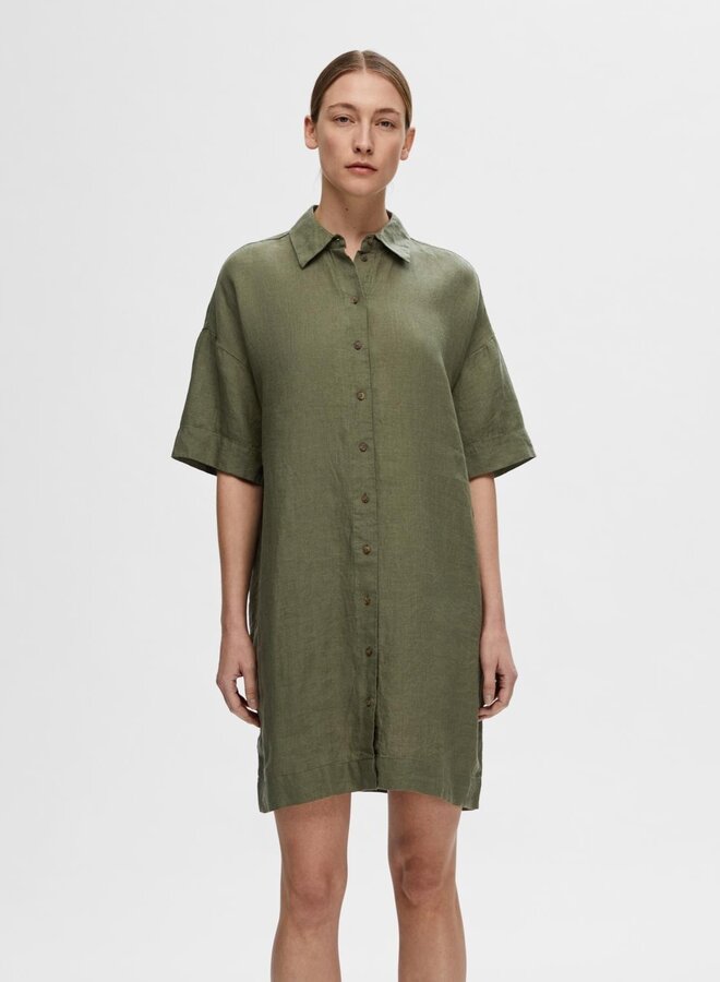 SF linnie linen shirt dress olivine