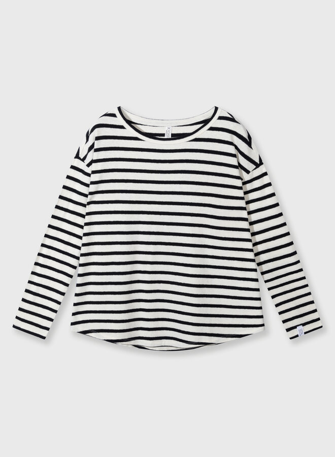 10days longsleeve tee linen stripe ecru/black
