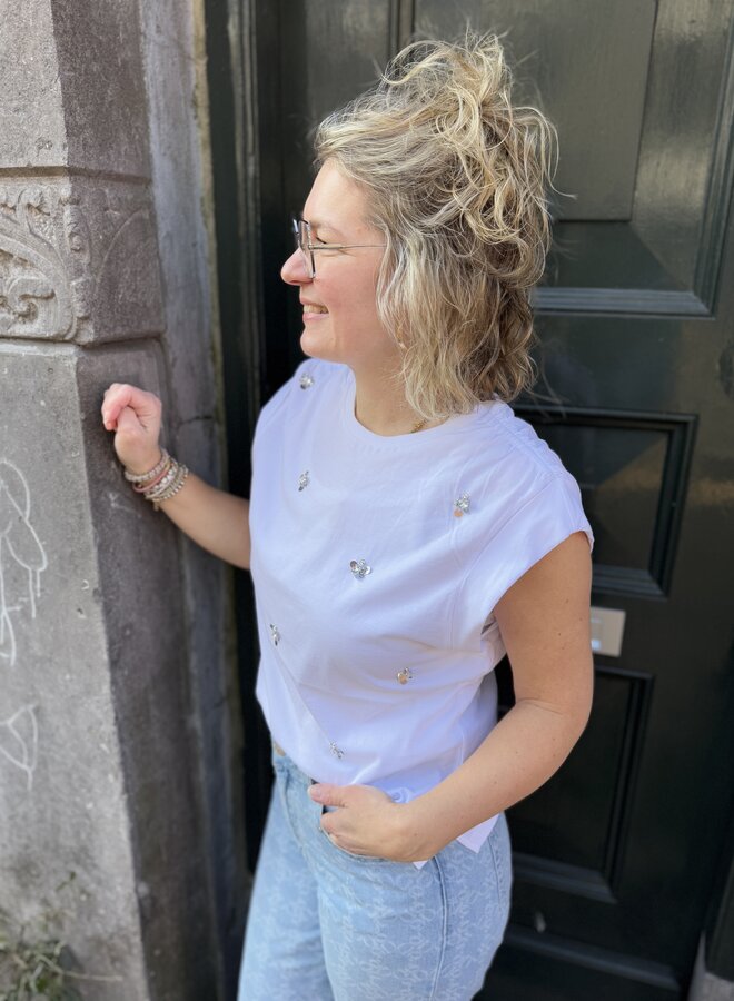 Dante6 sparrow sequins embellished tee white