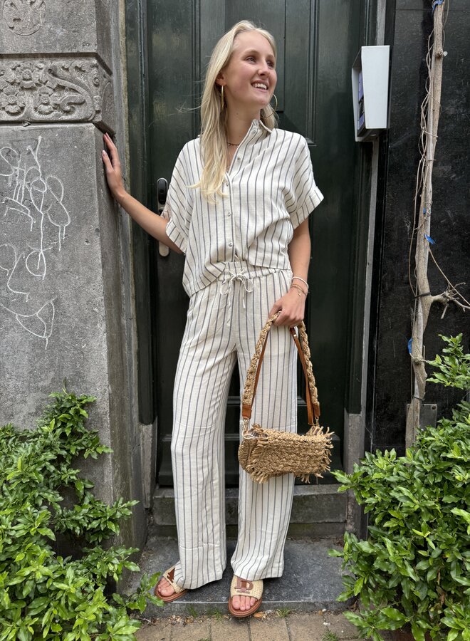 SF viva striped cropped blouse sandshell
