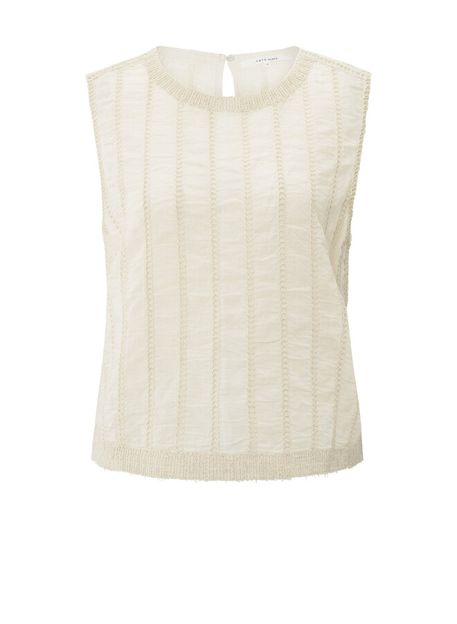 Yaya embroidered singlet with rib off white
