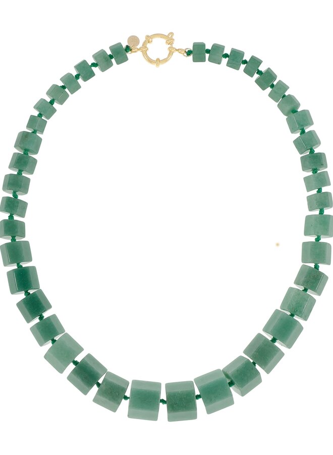 Ellen beekmans gemstone ketting XL vierkante kralen groen