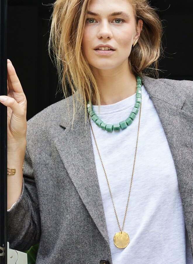 Ellen beekmans gemstone ketting XL vierkante kralen groen