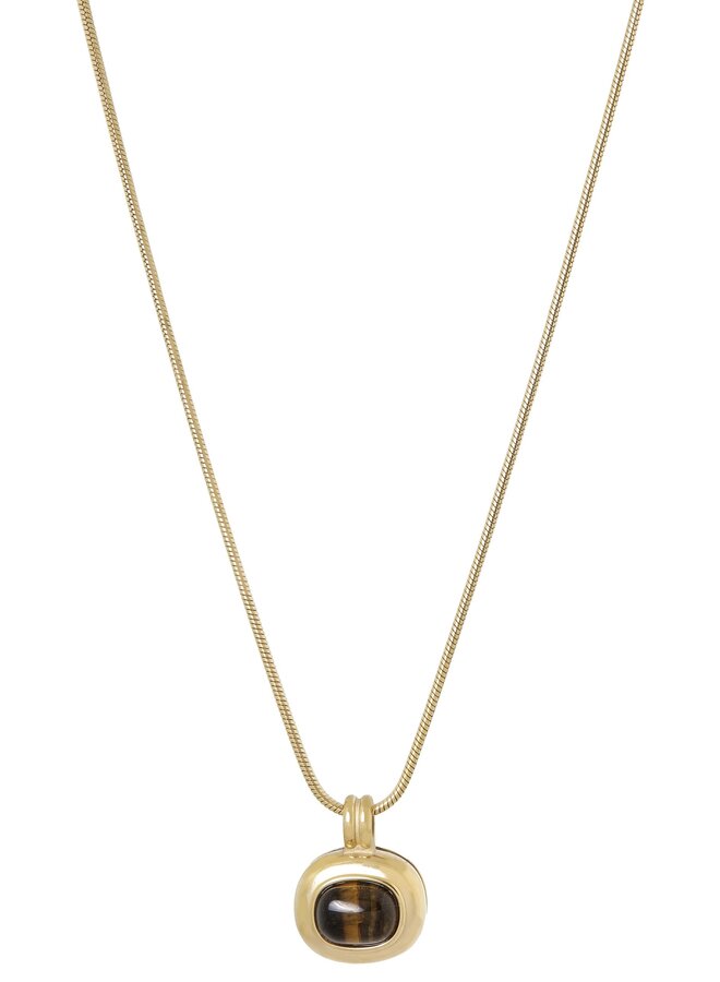Ellen beekmans lange ketting met gouden hanger met gemstone bruin