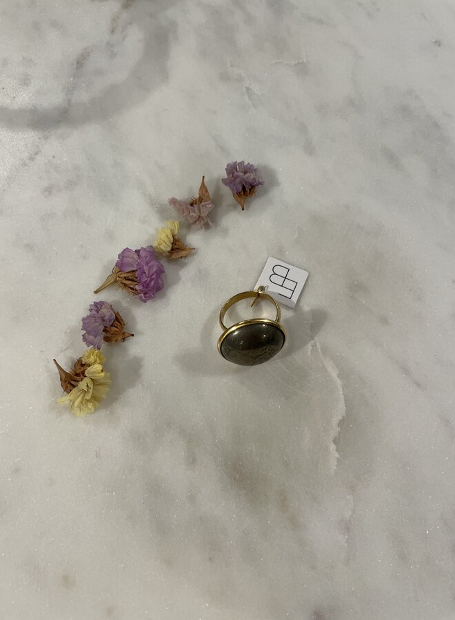 Ellen beekmans ring met grote gemstone large bruin melee