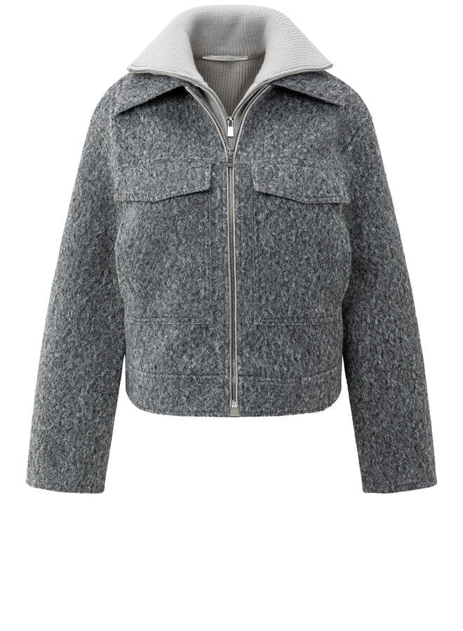 YAYA short oversized boucle jacket black