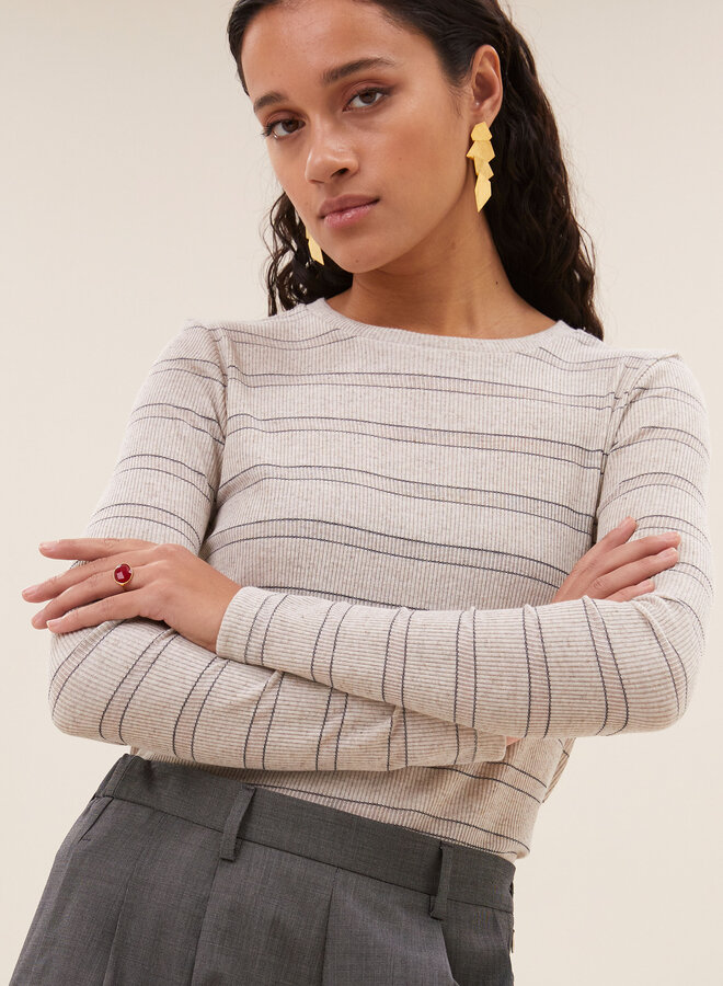 By Bar basic ls pearl stripe top grey