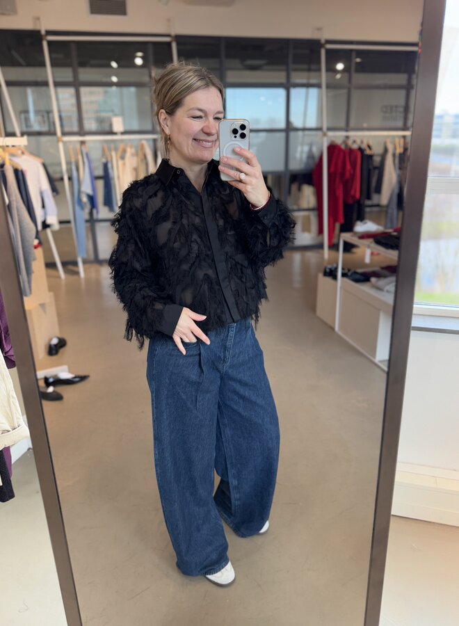 SF myline ls fluffy cropped shirt black