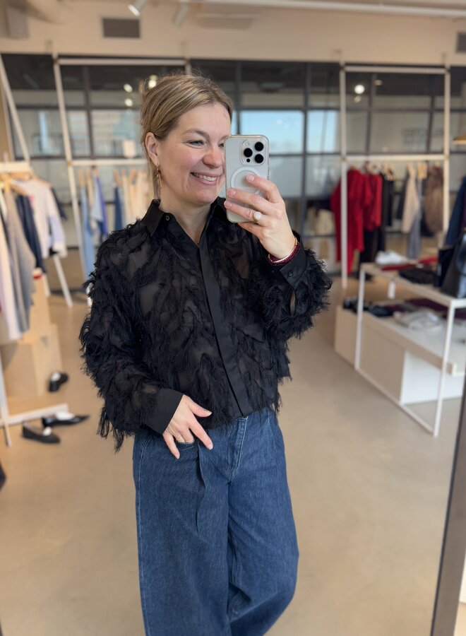 SF myline ls fluffy cropped shirt black