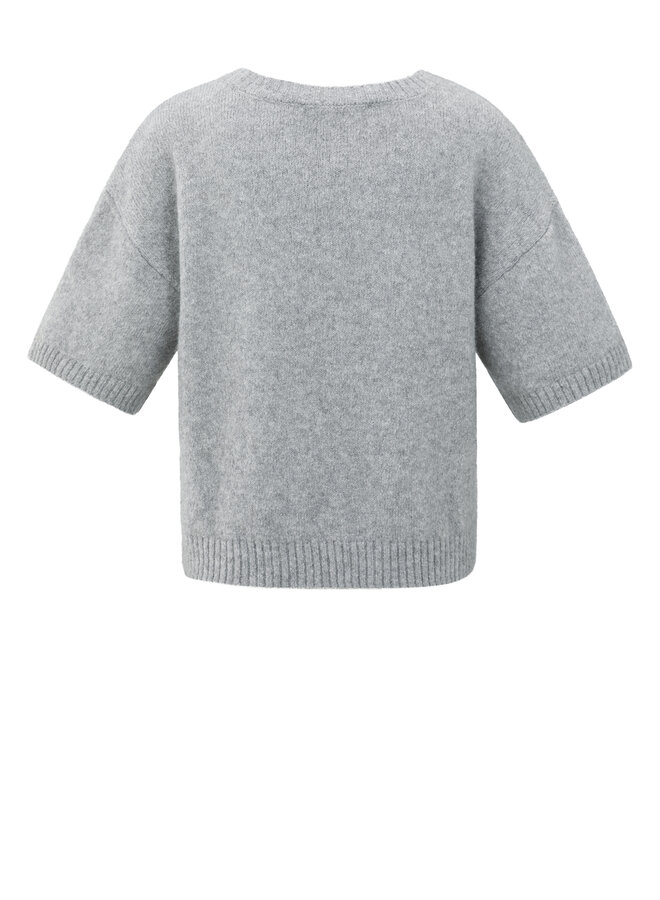 Yaya short sleeve sweater with artwork light grey