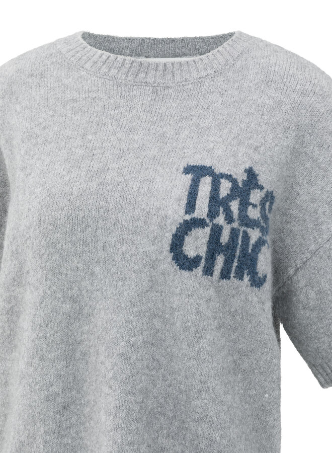 Yaya short sleeve sweater with artwork light grey