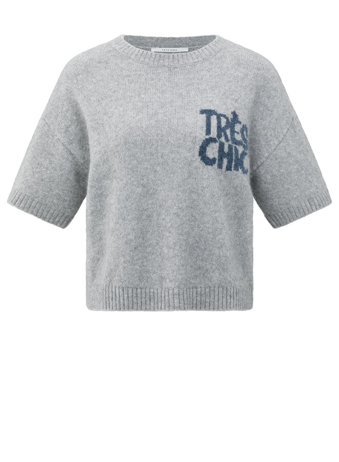 Yaya short sleeve sweater with artwork light grey