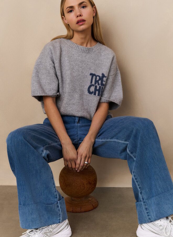 Yaya short sleeve sweater with artwork light grey