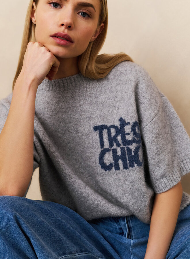 Yaya short sleeve sweater with artwork light grey